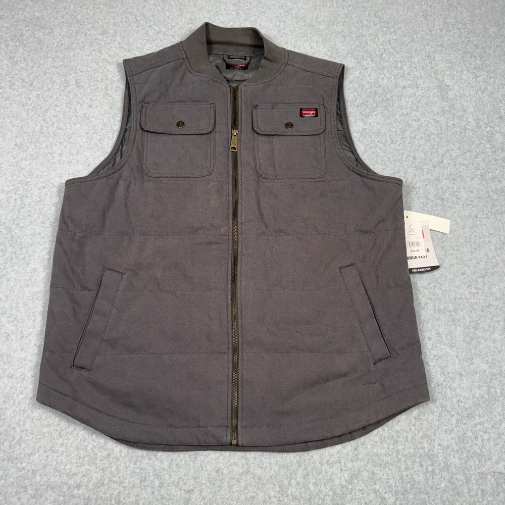 Wrangler Workwear Mens Quilted Lined Duck Vest Charcoal Grey WW65204 L/G NWT